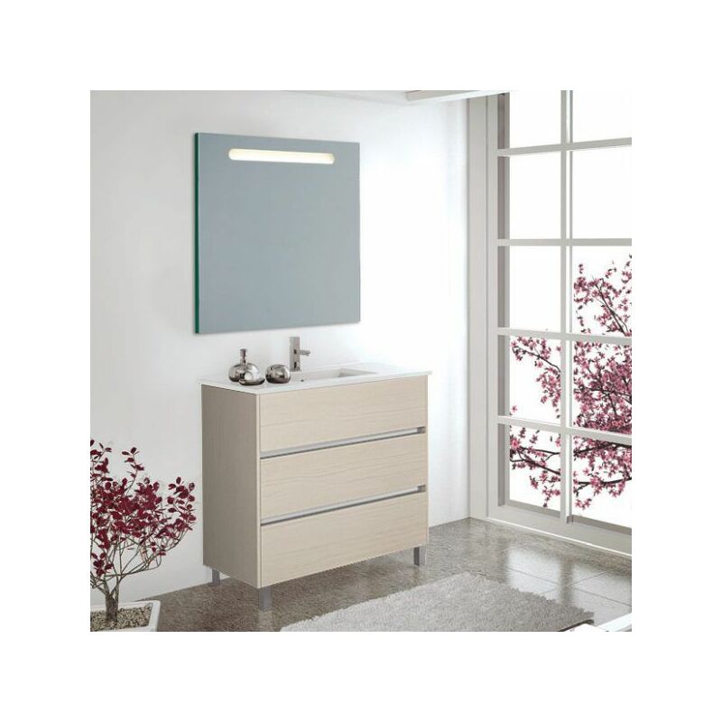 Tegler - Meuble de salle de bains Imperia 3 pièces avec lavabo et miroir. Livré assemblé 80CM Crème
