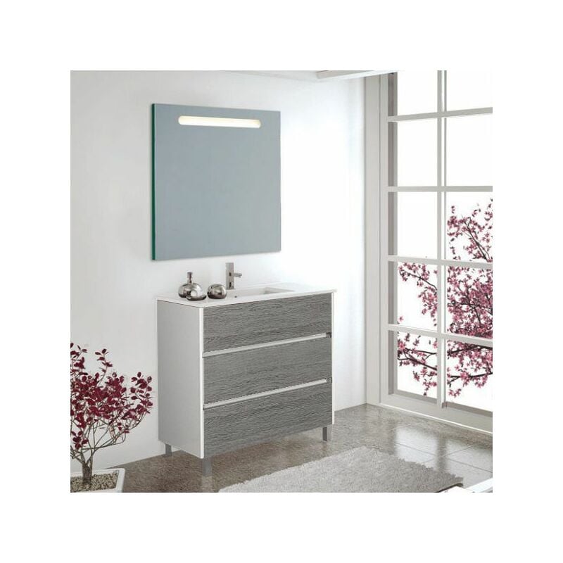 Tegler - Meuble de salle de bains Imperia 3 pièces avec lavabo et miroir. Livré assemblé 90CM avec le vasque déplacé vers la gauche Combi (Blanc
