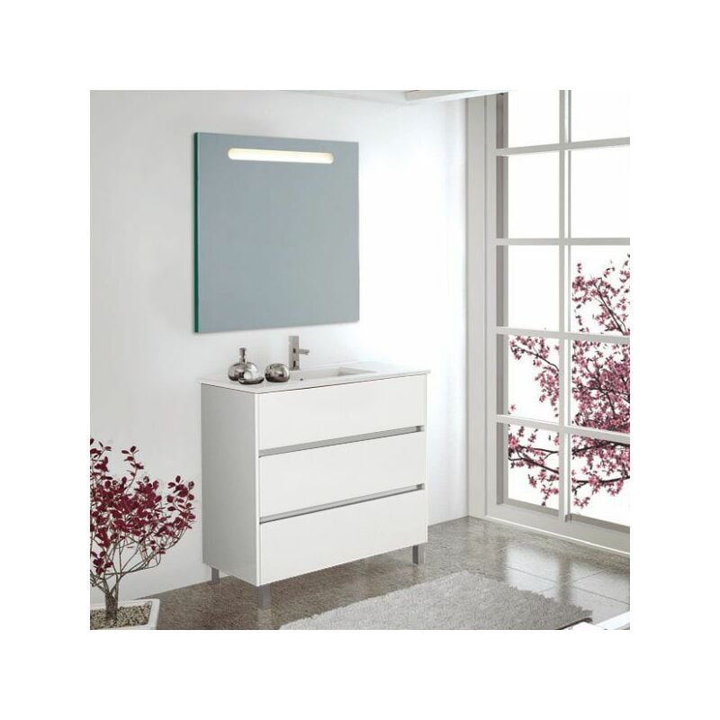 Tegler - Meuble de salle de bains Imperia 3 pièces avec lavabo et miroir. Livré assemblé 100CM Blanc brillant