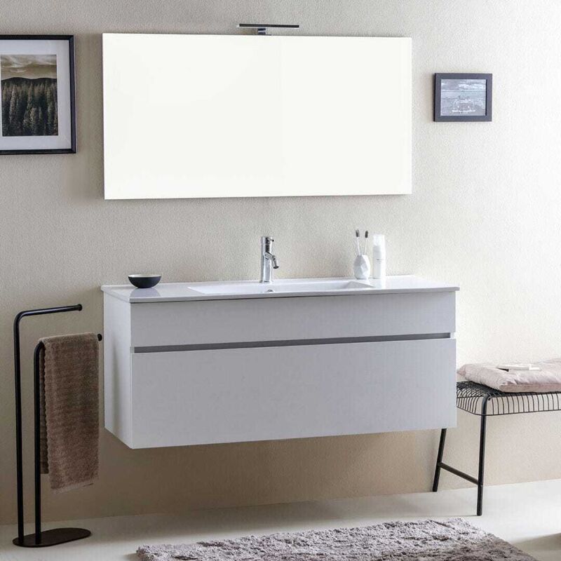 Kiamami Valentina - Meuble De Salle De Bains Moderne Blanc Avec Lavabo De 120 Cm Et Miroir Sole Kiamami Valentina - Meuble De Salle De Bains Moderne Blanc Avec Lavabo De 120 Cm Et Miroir Sole