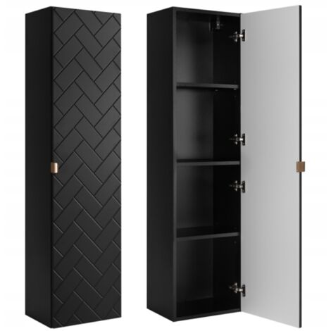 Meuble de salle de bains  Noir mat  L/H/P env. 35/136/27 cm  Meuble de salle de bains, armoire de salle de bains, armoire haute de salle de bains  1 porte Softclose