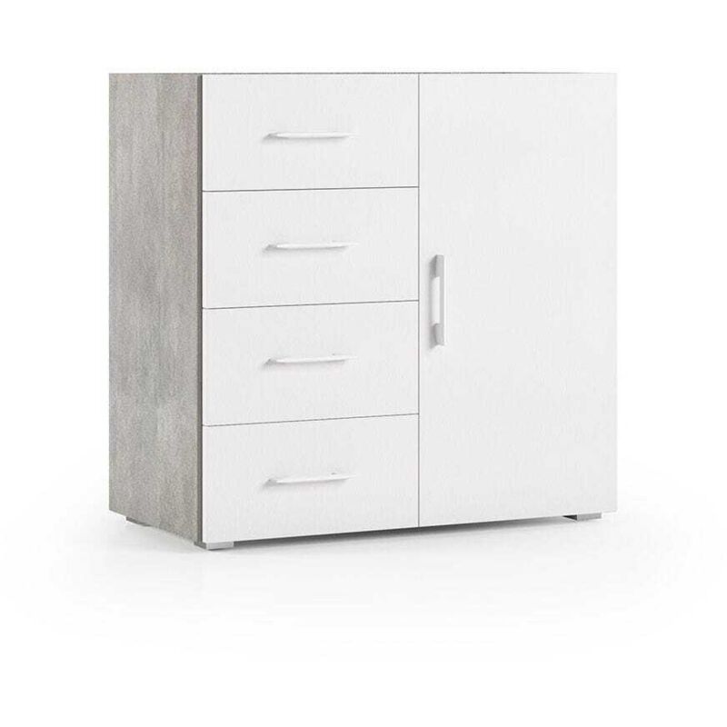 Meuble De Salle De Bains Polyvalent En Béton Avec Porte Et Tiroirs Blanc