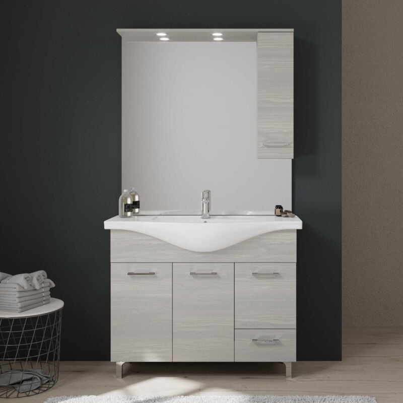 Kiamami Valentina - Meuble De Salle De Bains à Poser 105 Cm Avec Portes Lavabo Et Miroir Rimini