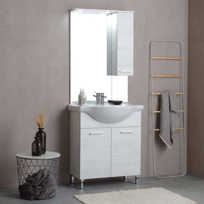 Kiamami Valentina - Meuble De Salle De Bains Sur Pied 75Cm Chêne Blanc Effet Bois Rimini