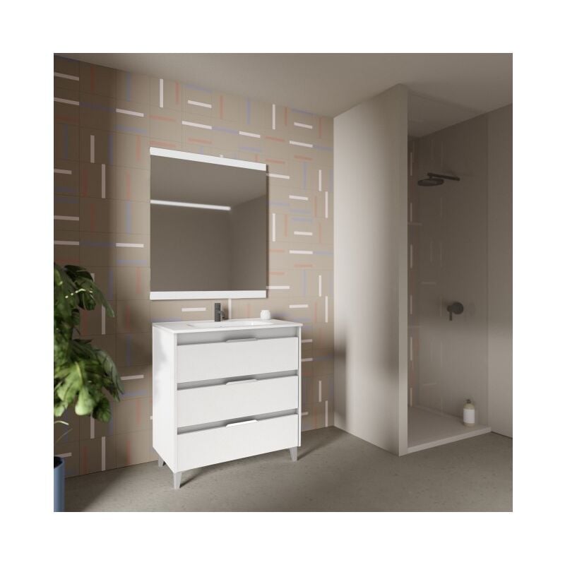 Abitare - Meuble de salle de bain au sol 80 cm blanc brillant avec lavabo - Bristol - Blanc 80 cm Standard