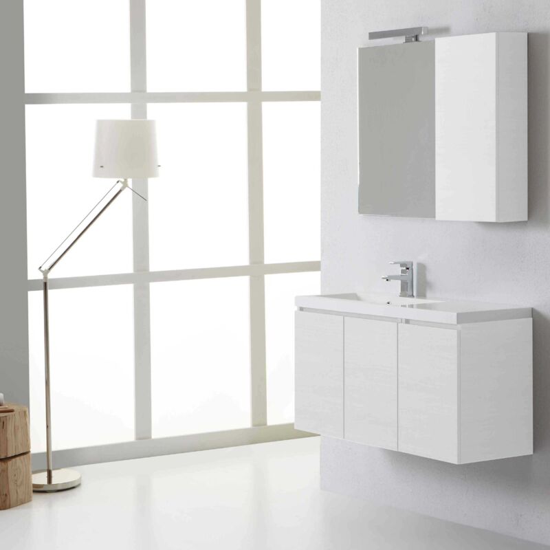 Kiamami Valentina - Meuble De Salle De Bains Suspendu 90 Cm Avec Armoire Murale Et Miroir Série 'Manhattan'