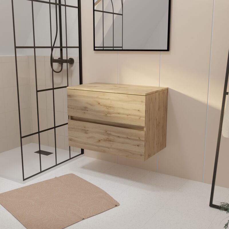 Aurlane - Meuble de Salle de Bains 80 cm à Tiroirs avec Plan Finition Chêne Naturel - timber