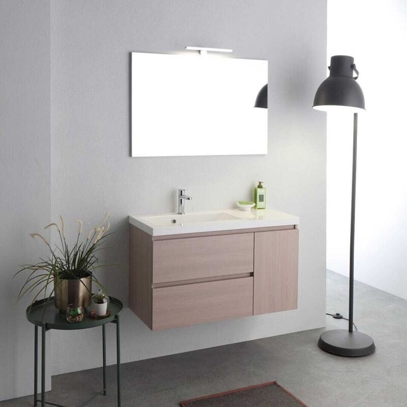 Kiamami Valentina - Meuble De Salle De Bains Suspendu De 90Cm Avec Lavabo a Gauche, Profondeur De 39Cm Malaga