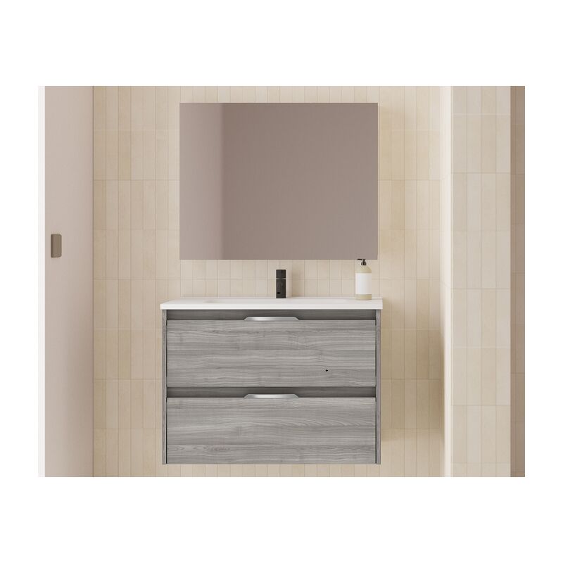 Abitare - Meuble de salle de bain suspendu 80 cm gris sablé avec lavabo - Bristol - gris 80 cm Standard