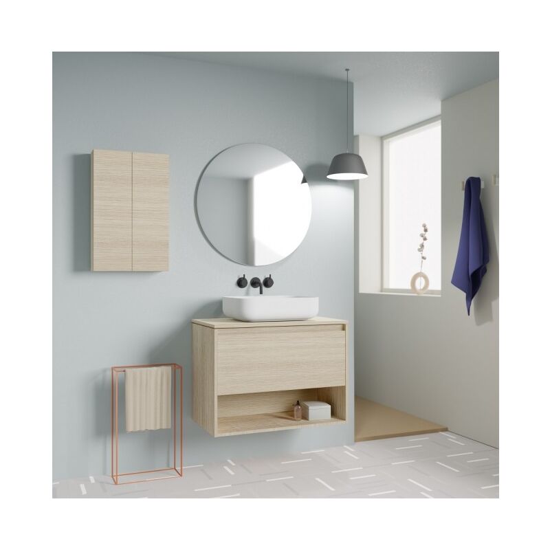 Meuble de salle de bain suspendu 80 cm chêne sablé avec lavabo sur pied - Inghilterra - Chêne clair 80 cm Standard