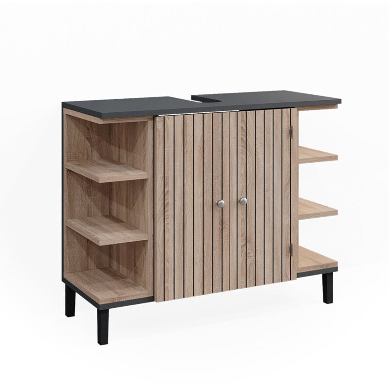 Vicco - Meuble sous vasque simple Aquis, Sonoma, 79.6 x 64 cm avec 2 portes
