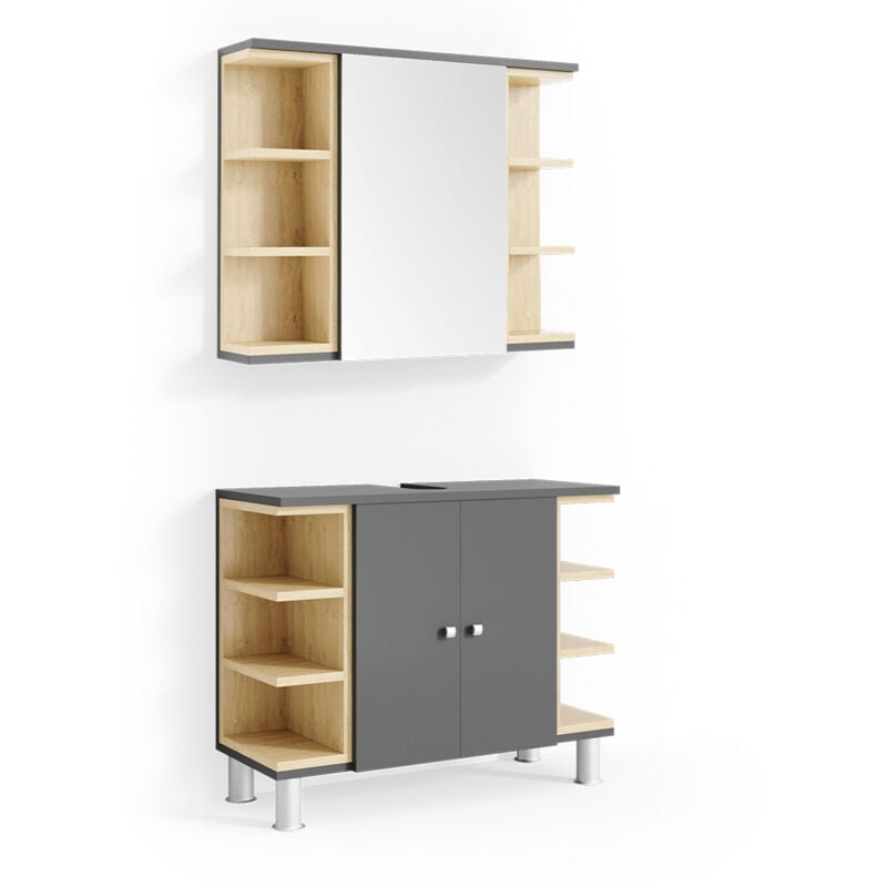 Vicco - Ensemble de meubles de salle de bain Aquis, Anthracite, 2 parties