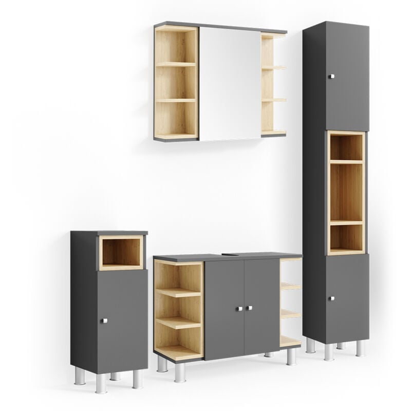 Vicco - Ensemble de meubles de salle de bain Aquis, Anthracite, 4 parties