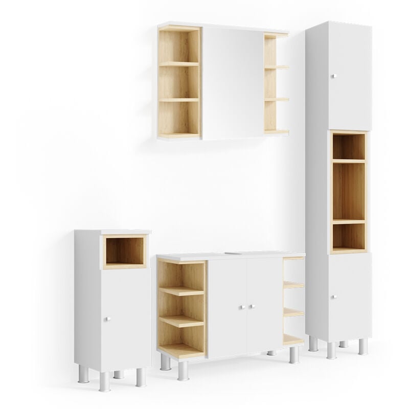 Vicco - Ensemble de meubles de salle de bain Aquis, Blanc/Sonoma, 4 parties