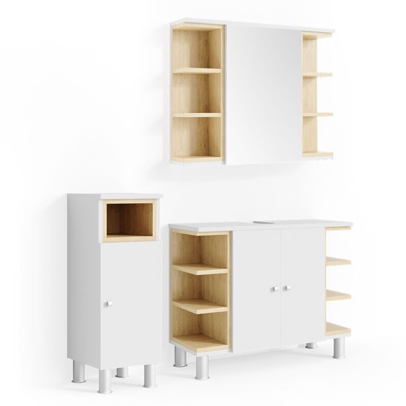 Vicco - Ensemble de meubles de salle de bain Aquis, Blanc, 3 parties