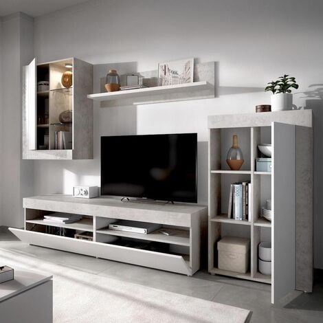Meuble de salon avec lumières led Tokio ciment blanc Ciment blanc 265 x 180 x 42 cm