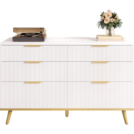 Meuble de salon moderne avec 6 tiroirs, doté de pieds en bois. Idéal pour un rangement pratique et élégant. S’adapte bien à diverses situations : salons, chambres à coucher ou couloirs.