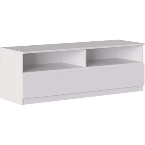 Meuble de salon pour TV 160 cm Blanc mat avec deux tiroirs et deux compartiments Série Oslo Blanc