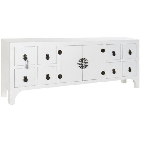 Meuble de télévision en bois blanc style oriental - 130x24x51cm