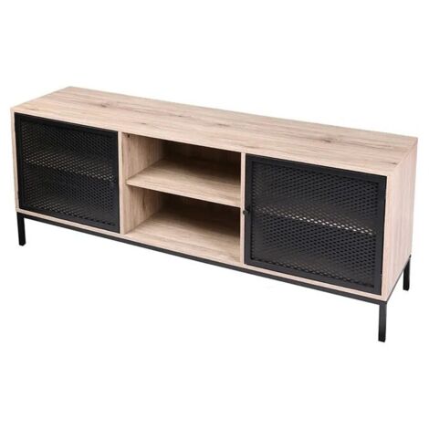 Meuble de Télévision en Bois et Métal Grillagé - 2 Portes