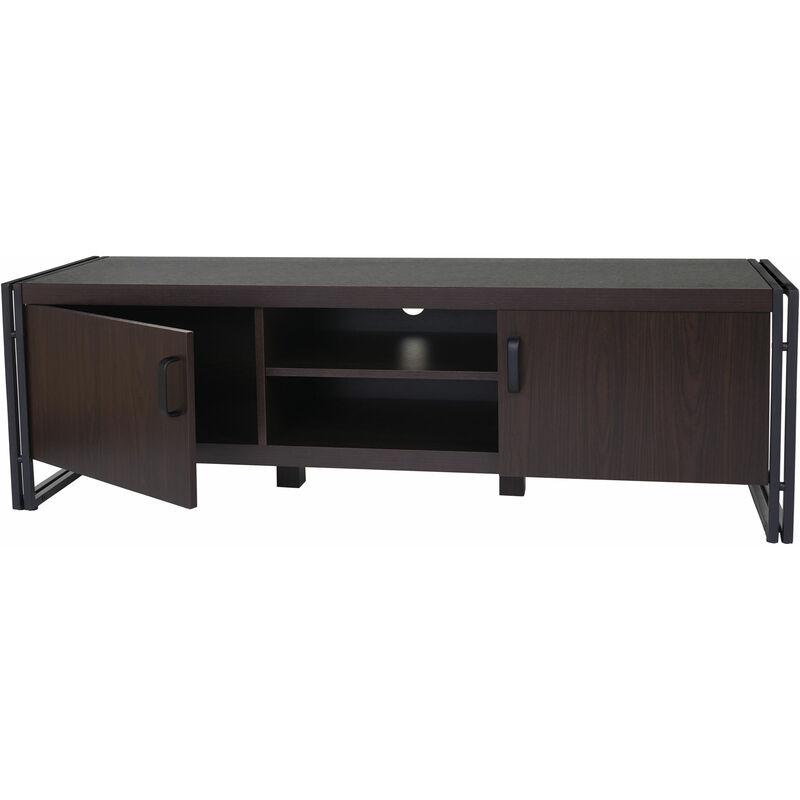 Meuble TV 037, table basse TV, compartiment de rangement structure 3D métal 45x140x40cm ~ marron foncé - HHG