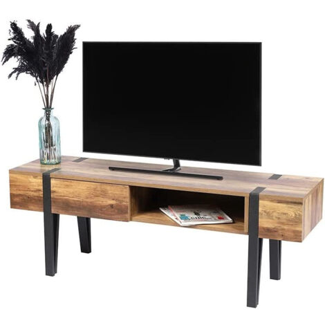 Meuble de Télévision Métal Noir et Bois - 140x40x50cm