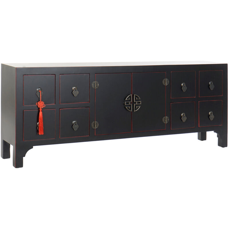 Meuble Tv Sapin Mdf 130X24X51 Oriental Noir
