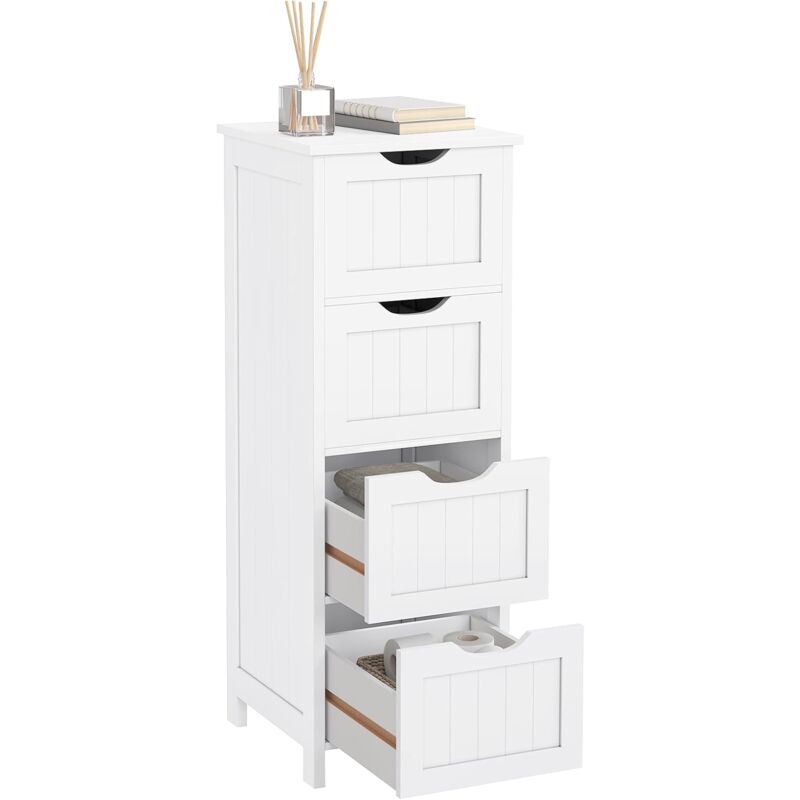 Woltu - Meuble de Toilette sur Pied Armoire de Rangement avec 4 tiroirs, Armoire Polyvalente Table de Chevet, 30 x 30 x 82cm, Blanc