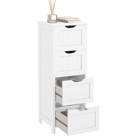 Meuble de Toilette sur Pied WOLTU, Armoire de Rangement avec 4 tiroirs, Armoire Polyvalente Table de Chevet, 30 x 30 x 82cm, Blanc