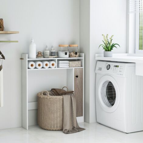 Meuble de Toilette WC avec 2 Compartiments et 1 Porte Étagères Réglables pour Salle de Bain 88 x 18 x 100 cm Blanc DESIGN IN