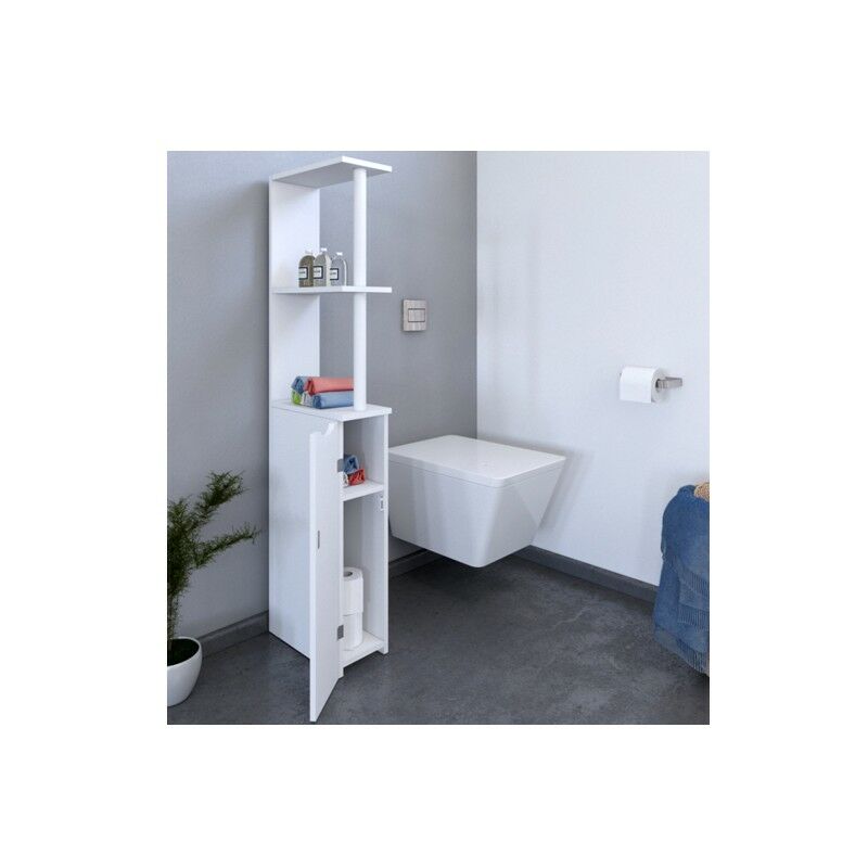 Meuble de toilettes SIBERIA 1 porte - 2 niches / Blanc/ 15x30x119 - Blanc