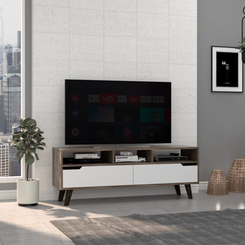Tuhome Concept - Meuble tv Oslo, avec étagère 51CM l x 137CM h x 39CM p Gland / Blanc