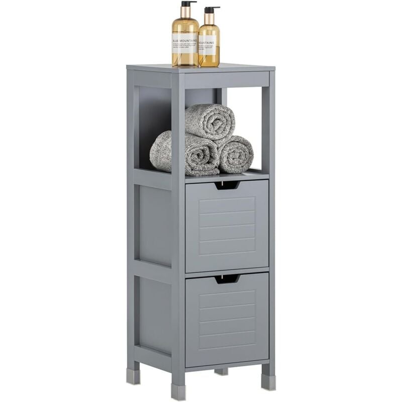 Meuble Demi-Colonne Meuble Bas de Salle de Bain Armoire Toilette- 1 étage et 2 tiroirs -Gris Sobuy FRG127-SG