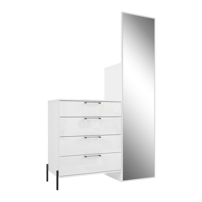 Meubletmoi - Meuble d'entrée 4 tiroirs 1 miroir 1 penderie décor blanc laqué - josh