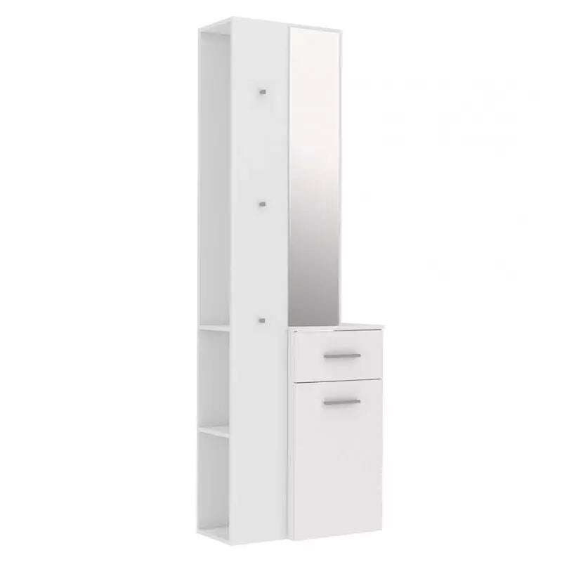 Meubletmoi - Meuble d'entrée blanc avec miroir et rangements - nina