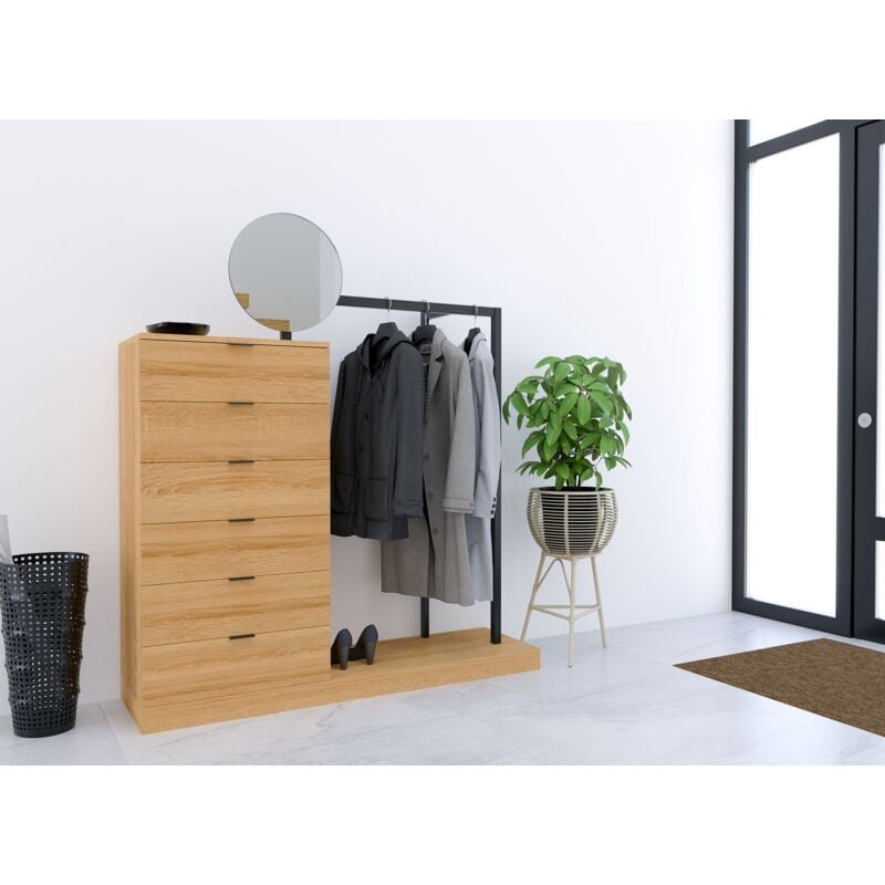 Deco In Paris - glenn - Meuble d'entrée portant avec miroir et 6 tiroirs en bois et métal glenn