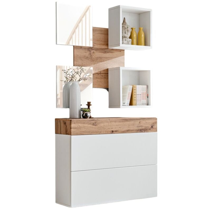 Meuble d'entrée - TORTH 5 - Coloris chêne et blanc