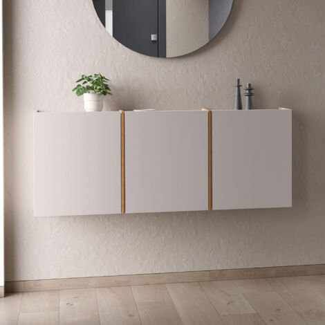 Meuble d'entrée 3 portes 138x29x55 cm taupe et naturel - LYKO