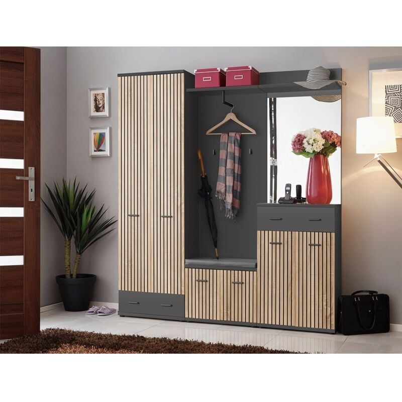Meublorama - Meuble d'entrée polo – Armoire, meuble à chaussures, commode, miroir, penderie
