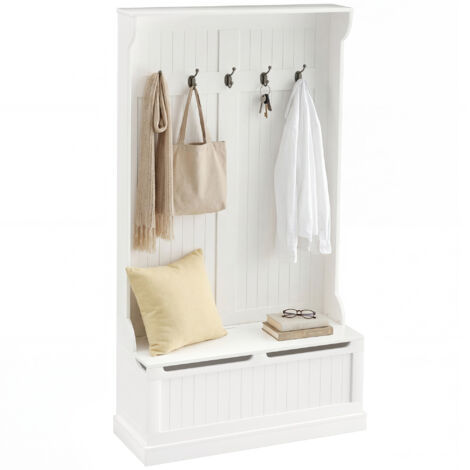 Meuble d'entrée avec banc porte manteaux 3 en 1 5 crochets banc de rangement pour salon couloir 96 x 34 x 179,7 cm crème