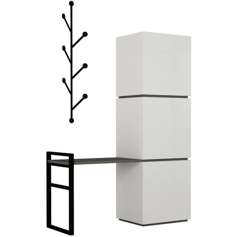 Cotecosy - calicosy - Meuble rangement chaussures 3 portes avec banc et porte manteaux H149 cm - Mello