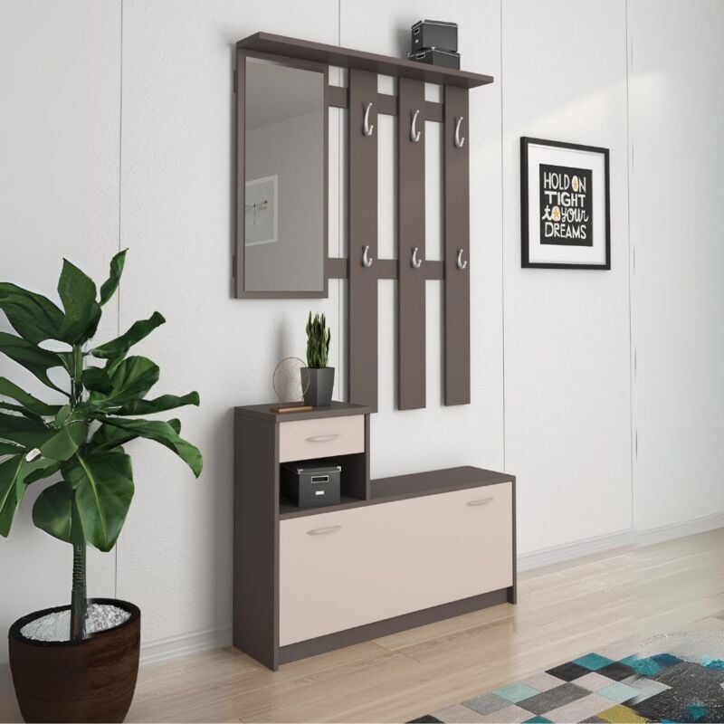 Toscohome - Meuble d'entrée avec porte-chaussures en gris cobalt et cachemire 100x190H cm - Rudolf