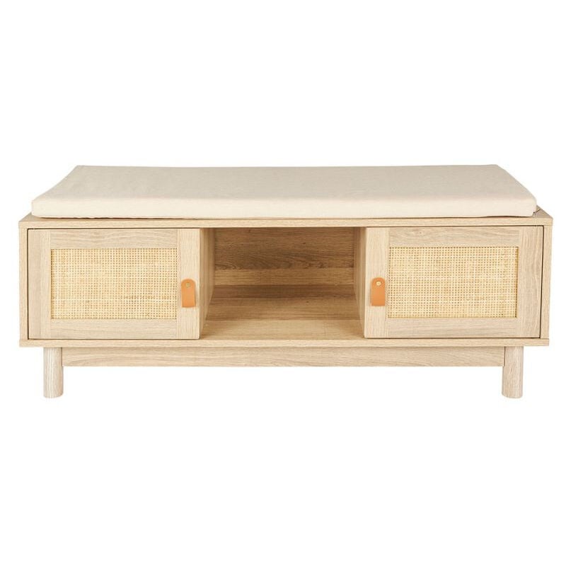 Ostaria - Meuble d'entrée bois et cannage Bali avec coussin