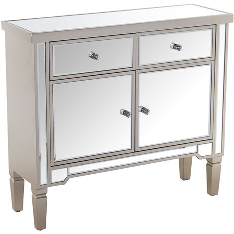 Meuble d'entrée bois/miroir avec 2 portes + 2 tiroirs 90X30X80 Cm