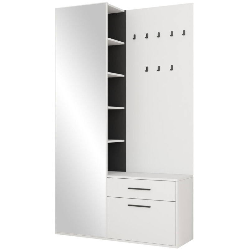 Mobilier1 - Meuble d'entrée Comfivo 427 , 190x110x35cm, Miroir, Stratifié, à poser