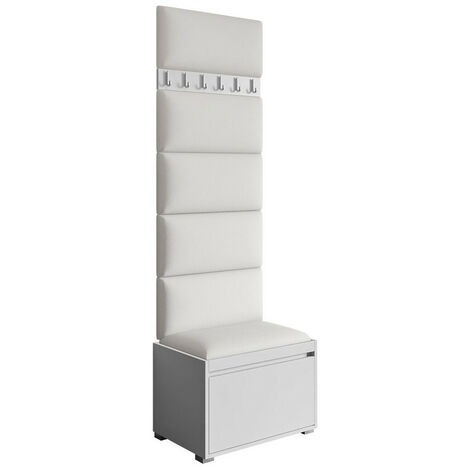 Meuble d'entrée Comfivo Pinus V, Blanc + Soft 017, 207x65x34cm, Faux cuir, Stratifié, À poser, Murale