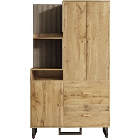 Meuble d'entrée compact avec rangement chaussures et panneaux capitonnés. Armoire murale pour couloir. 110x38x186 cm Naturel