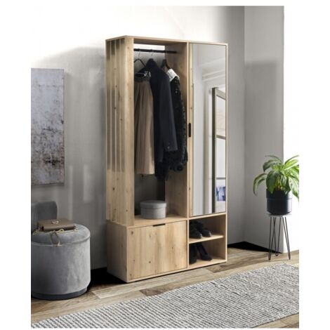 Meuble d'entrée EMILIO coloris chêne artisan 100x33 H.189,4 cm