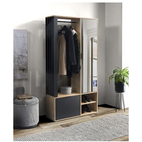 Meuble d'entrée EMILIO coloris chêne artisan/noir 100x33 H.189,4 cm