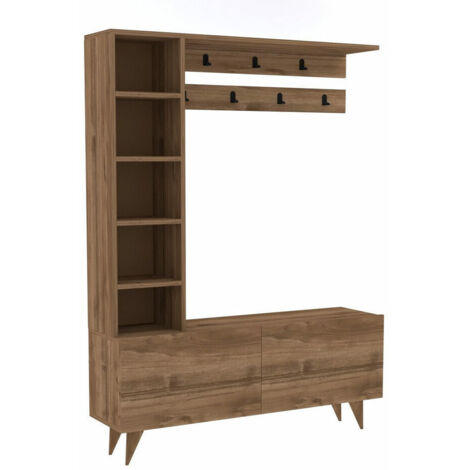 Meuble d'entrée étagères à gauches Elgardo L120xH161,8cm Bois foncé